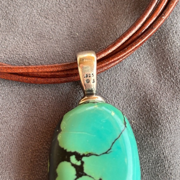 Silpada 925 Silver Turquoise Pendant Brown Leather Cord Necklace Retired - Picture 2 of 4